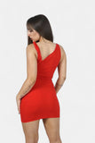 Red Mini Dress With Ruffled Shoulder