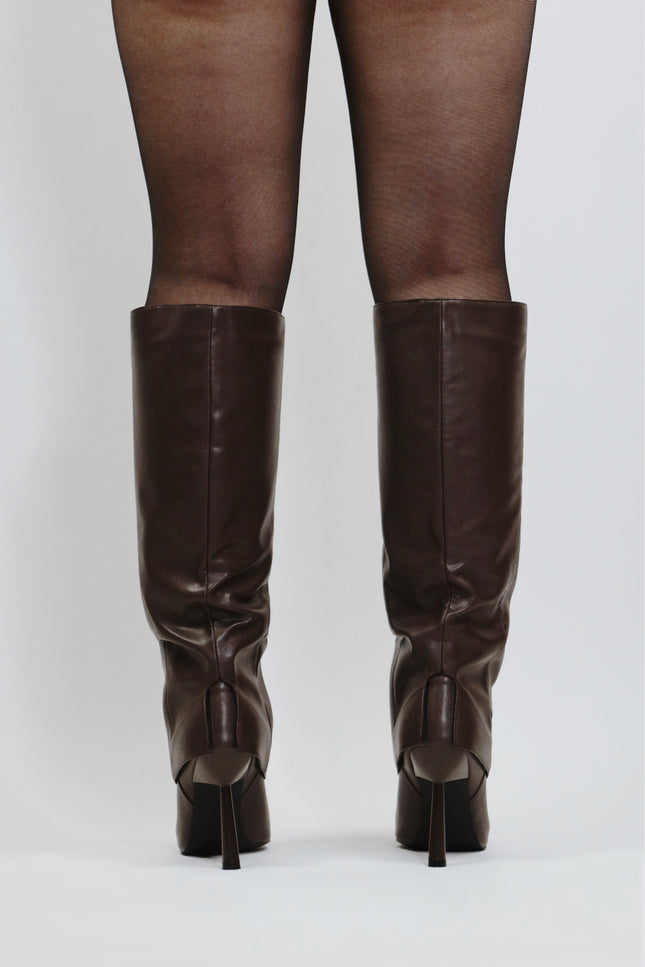Megan - Stivale marrone con tacco geometrico