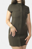 Khaki Mini Dress With Front Zip