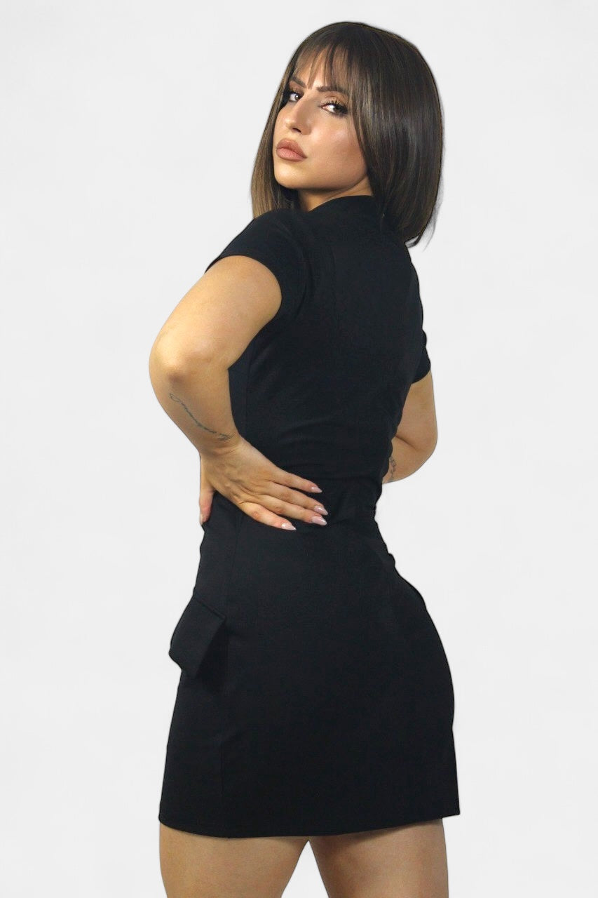 Black mini dress with pockets