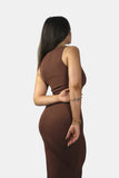 Brown maxi dress with square neckline