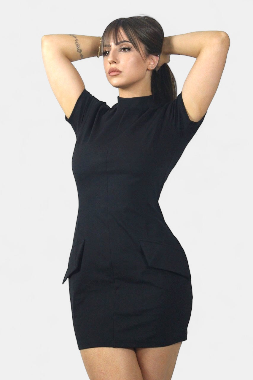 Black mini dress with pockets