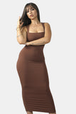 Brown maxi dress with square neckline