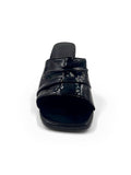 Ava - Black patent leather sandal with folds