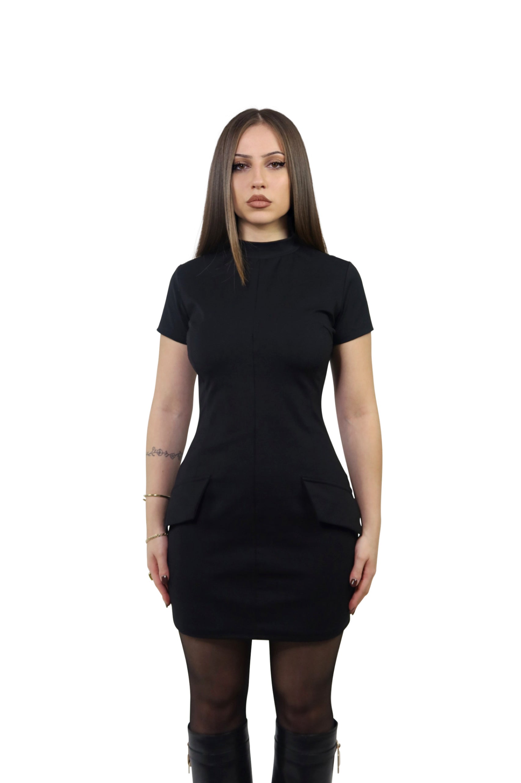 Black mini dress with pockets