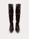 Alyssa - Shiny brown boot with stiletto heel - IQUONIQUE