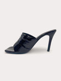 Ava - Black patent leather sandal with folds - IQUONIQUE