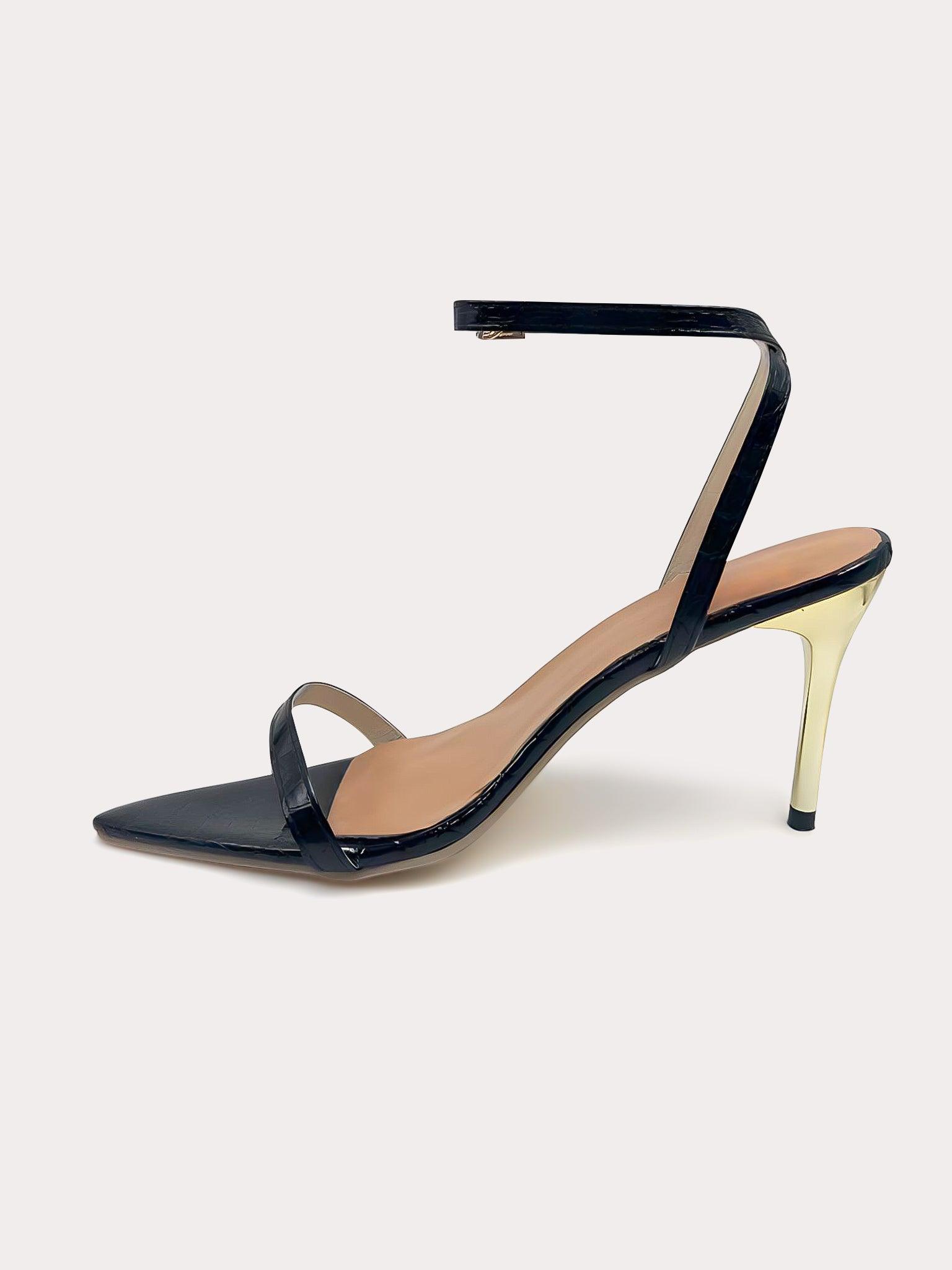Kourtney - Black pump with golden stiletto heel - IQUONIQUE