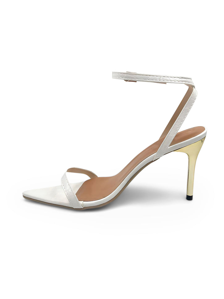 Kourtney - Décolleté bianco con tacco a spillo dorato