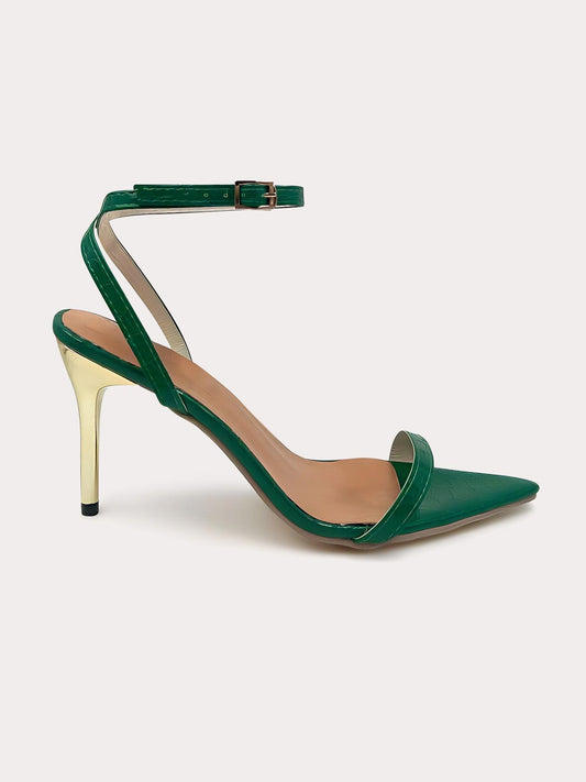 Kourtney - Green pumps with golden stiletto heel - IQUONIQUE