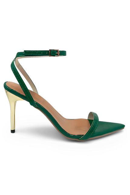 Kourtney - Décolleté verde con tacco a spillo dorato