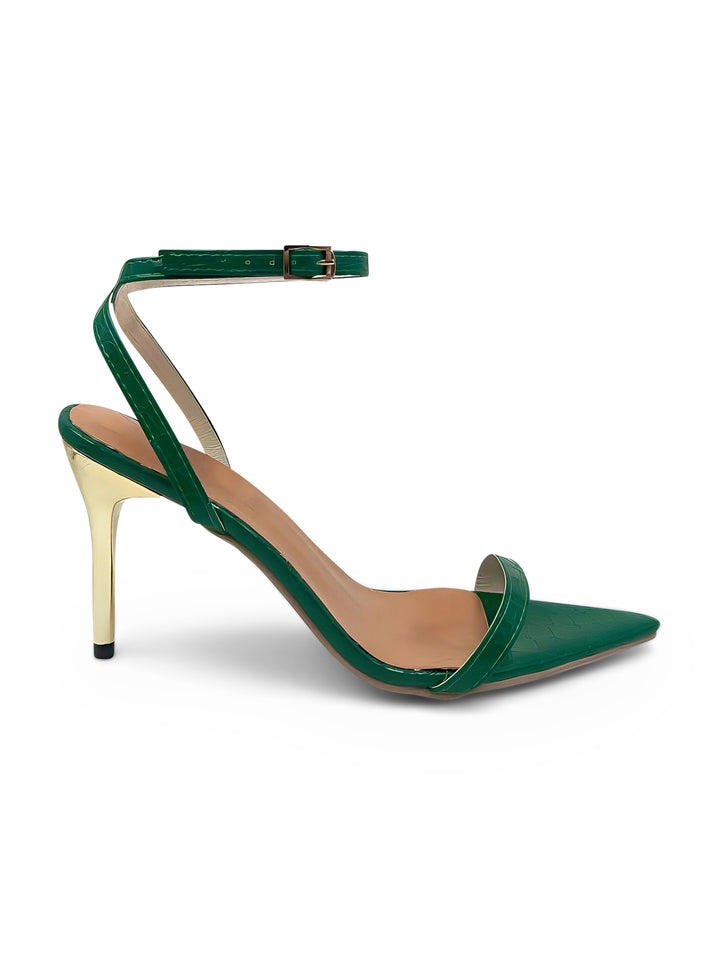 Kourtney - Décolleté verde con tacco a spillo dorato