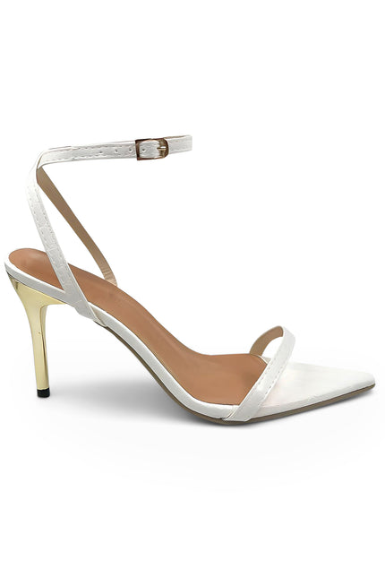 Kourtney - Décolleté bianco con tacco a spillo dorato