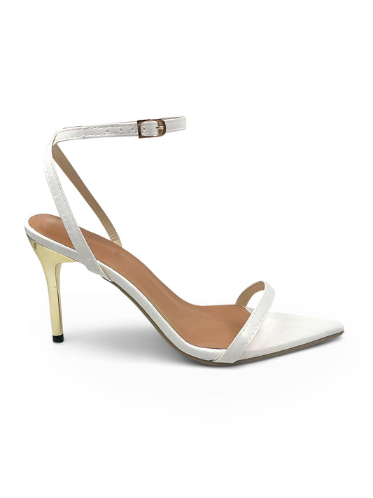 Kourtney - White pumps with golden stiletto heel