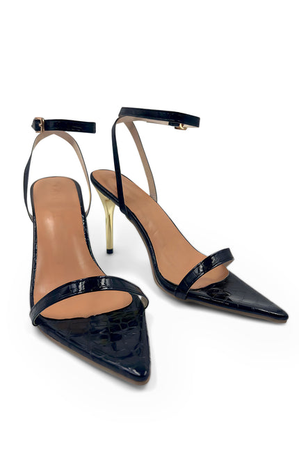 Kourtney - Décolleté nero con tacco a spillo dorato